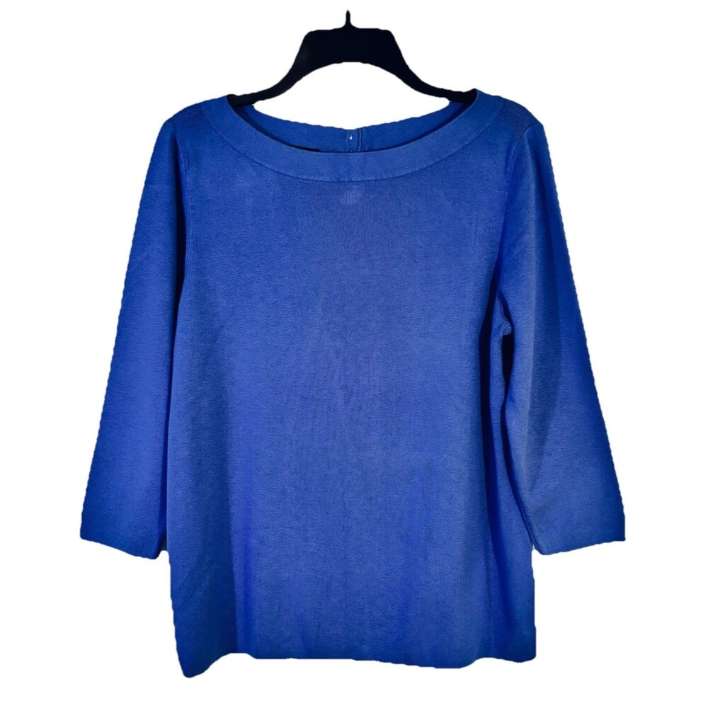 Talbots Plus 1X boat neck pull over sweater blue 3/4 sleeve soft stretch